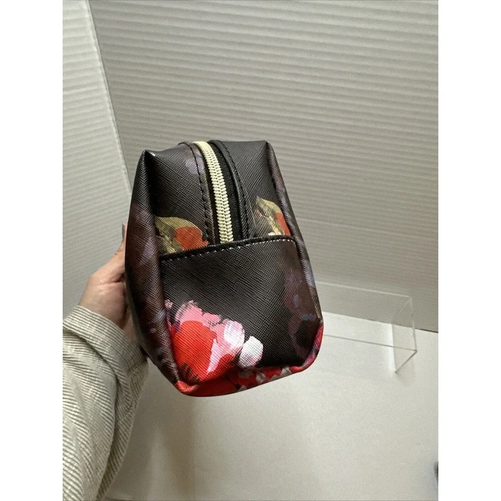 TRINA TURK Black W/ Red‎ & Pink Floral Print Travel/ Makeup/ Cosmetics Bag NWOT